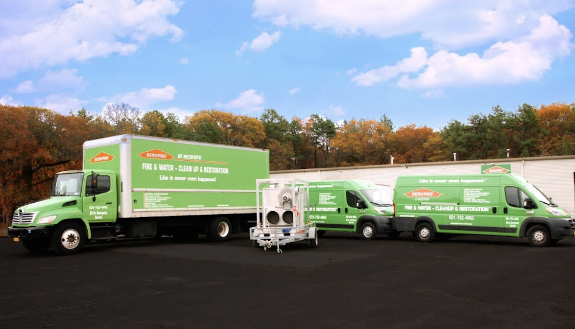 SERVPRO service vehicles at local Medford office.