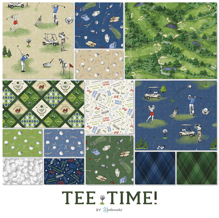 Tee Time! Charm Pack by Clothworks
Bring the calm, sun-soaked feeling of a perfect day on the course into your next quilt, where every stitch feels like a moment of relaxation and joy. With a mix of classic golf motifs, rich greens, and timeless patterns, this collection is perfect for creating projects that feel both playful and refined.
Product Specifications:
Includes 5" x 5" precut squares
42 pieces per pack
Fabric: 100% cotton