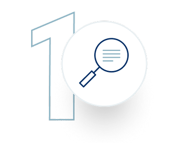 Number 1 icon overlayed with a magnifying glass icon.