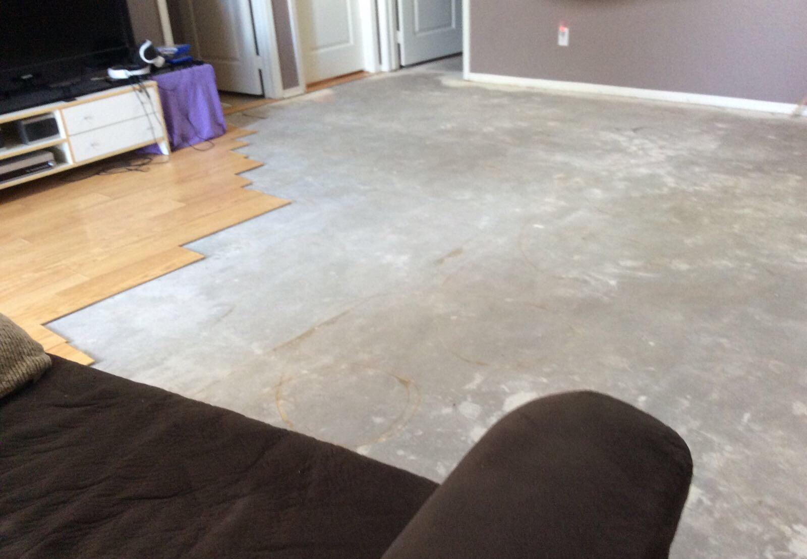 Removing the flooring in this home was necessary due to the type of water damage that occured.