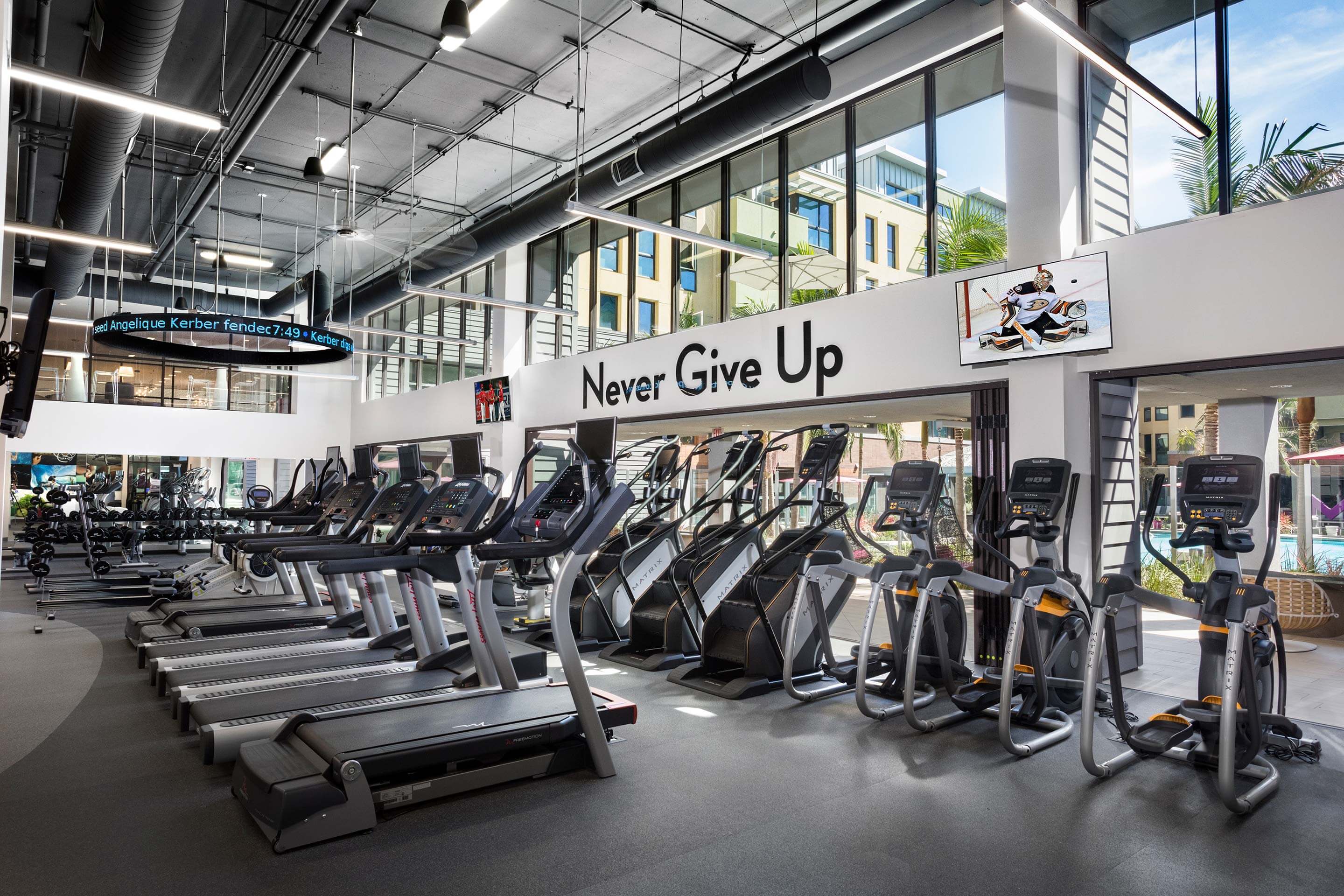 A gym with treadmills