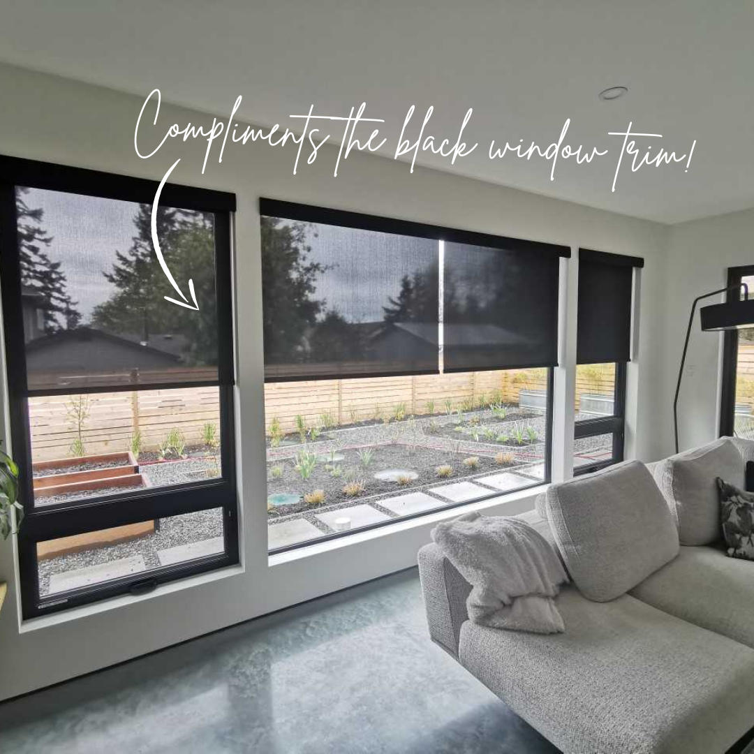 Black Solar Shades Budget Blinds of Comox Valley and Campbell River Courtenay (250)338-8564