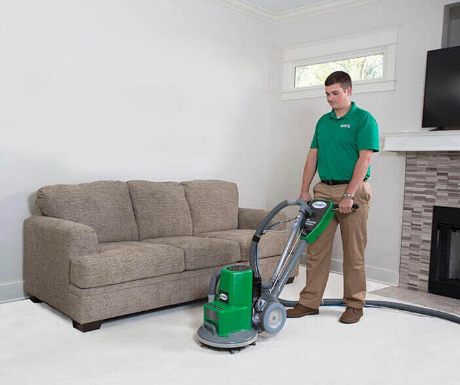 CJ's Chem-Dry tech performing carpet cleaning in Anoka County, MN home