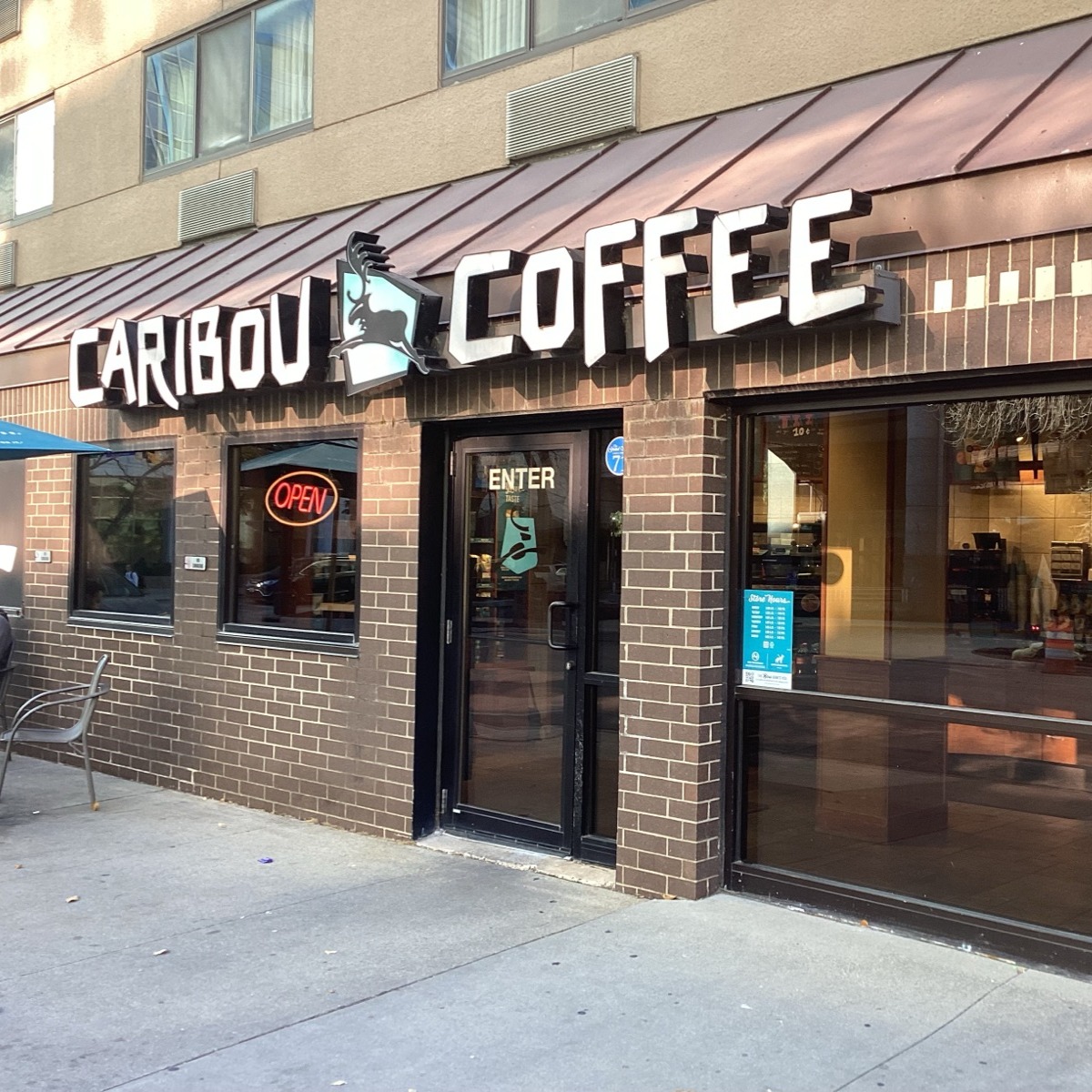 Storefront of the Caribou Coffee at 9 Third Avenue NW in Rochester