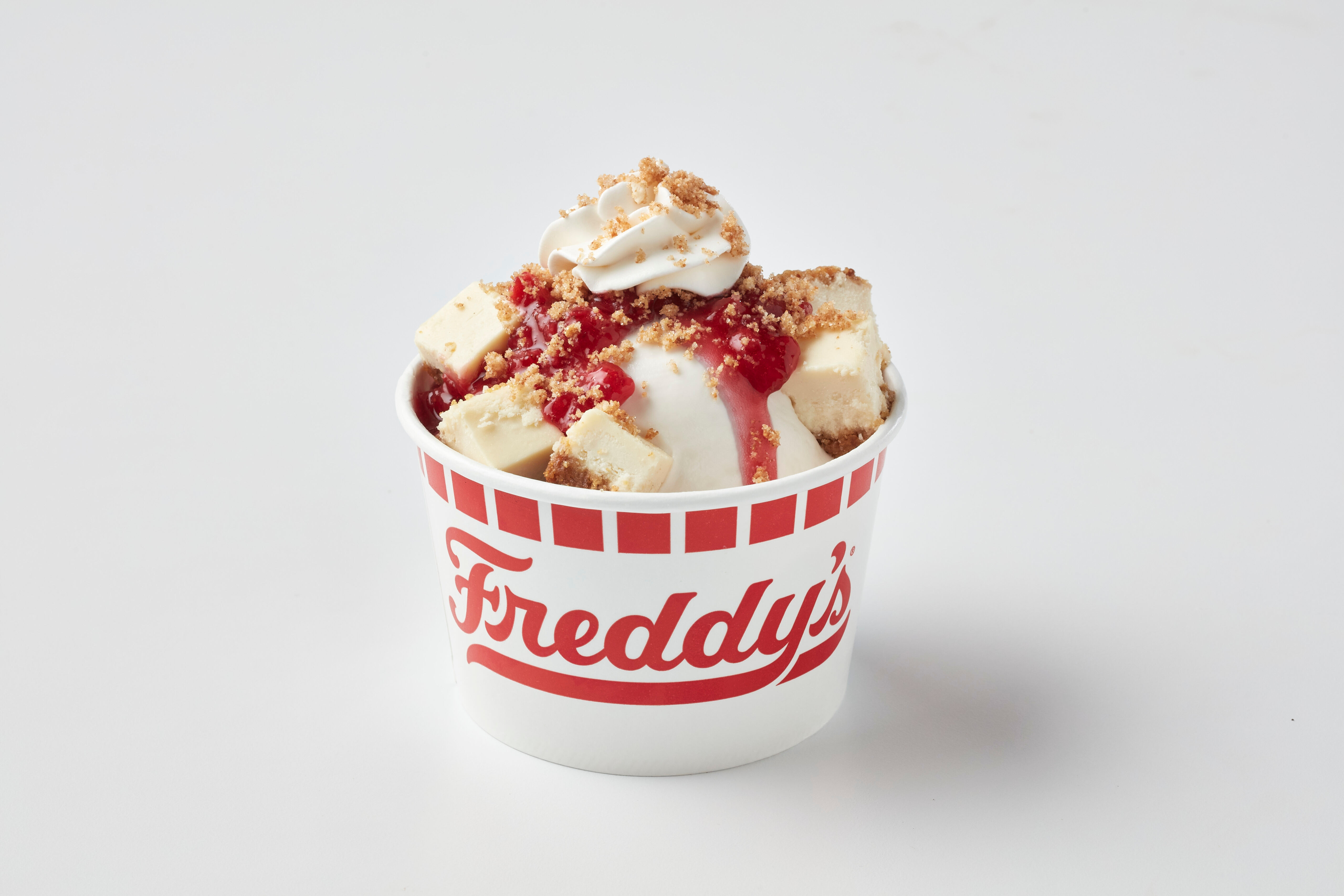 Strawberry dreamcake frozen custard in a cup