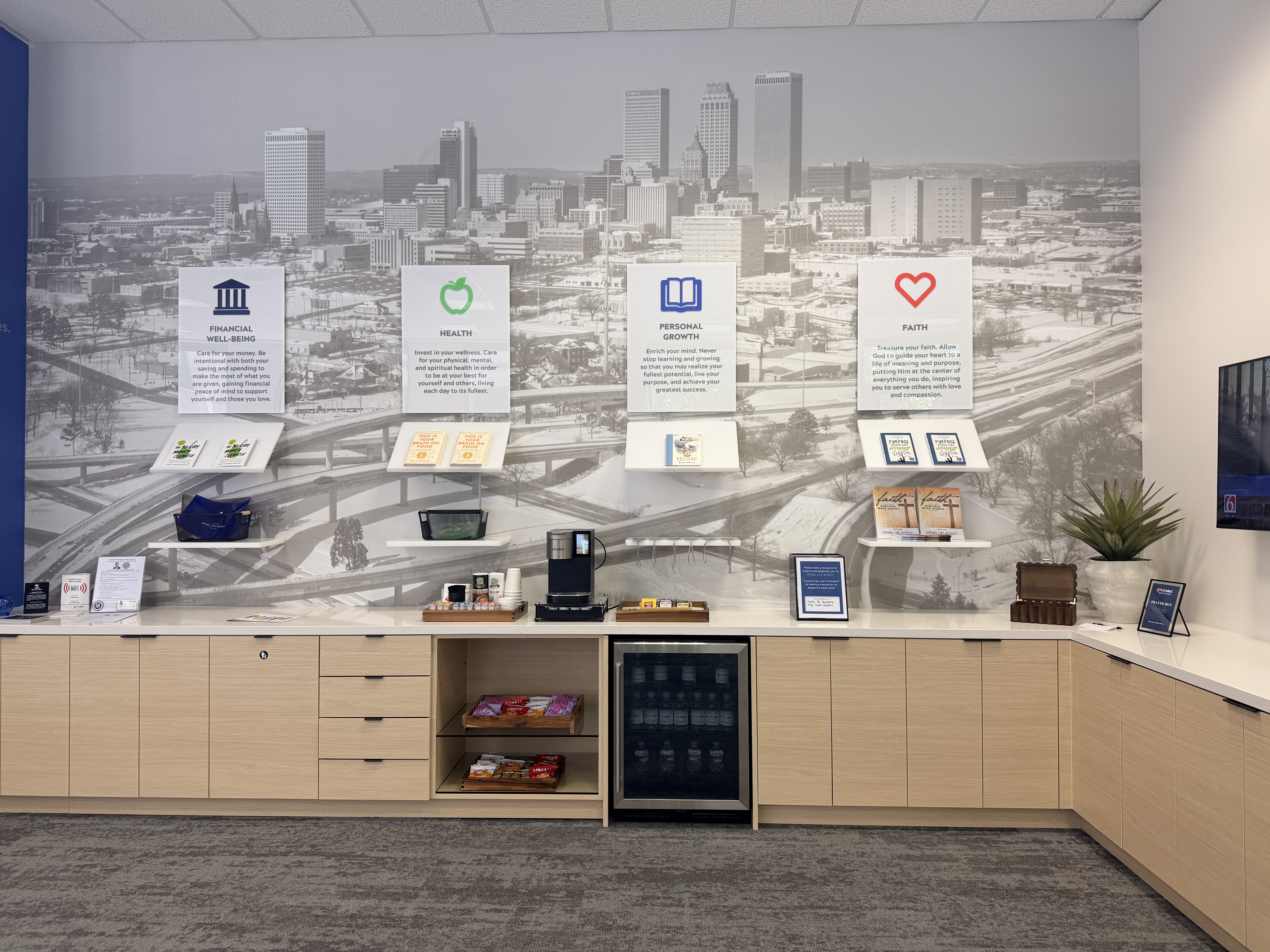 First United Bank - Tulsa - interior Spend Life Wisely books