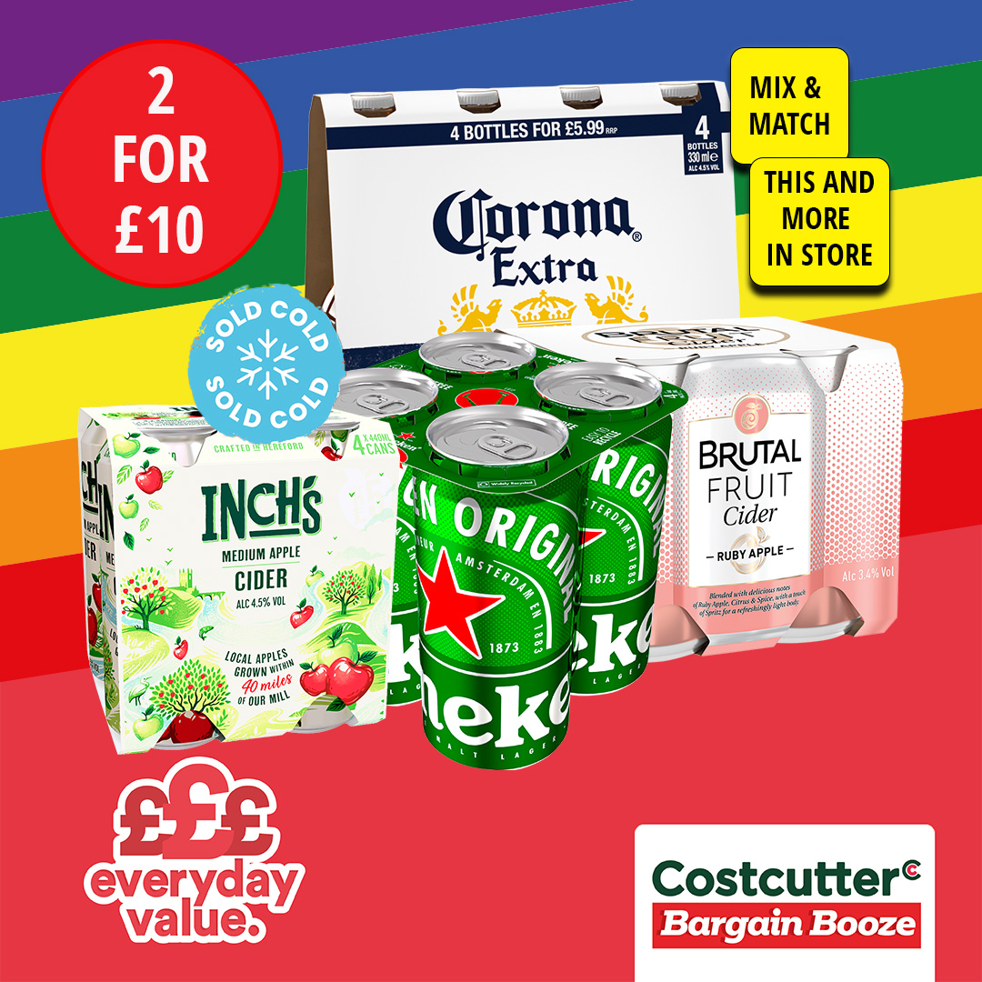 2 for £10 on seleced beers, lager and cider. Costcutter featuring Bargain Booze Nuneaton 02476 394515