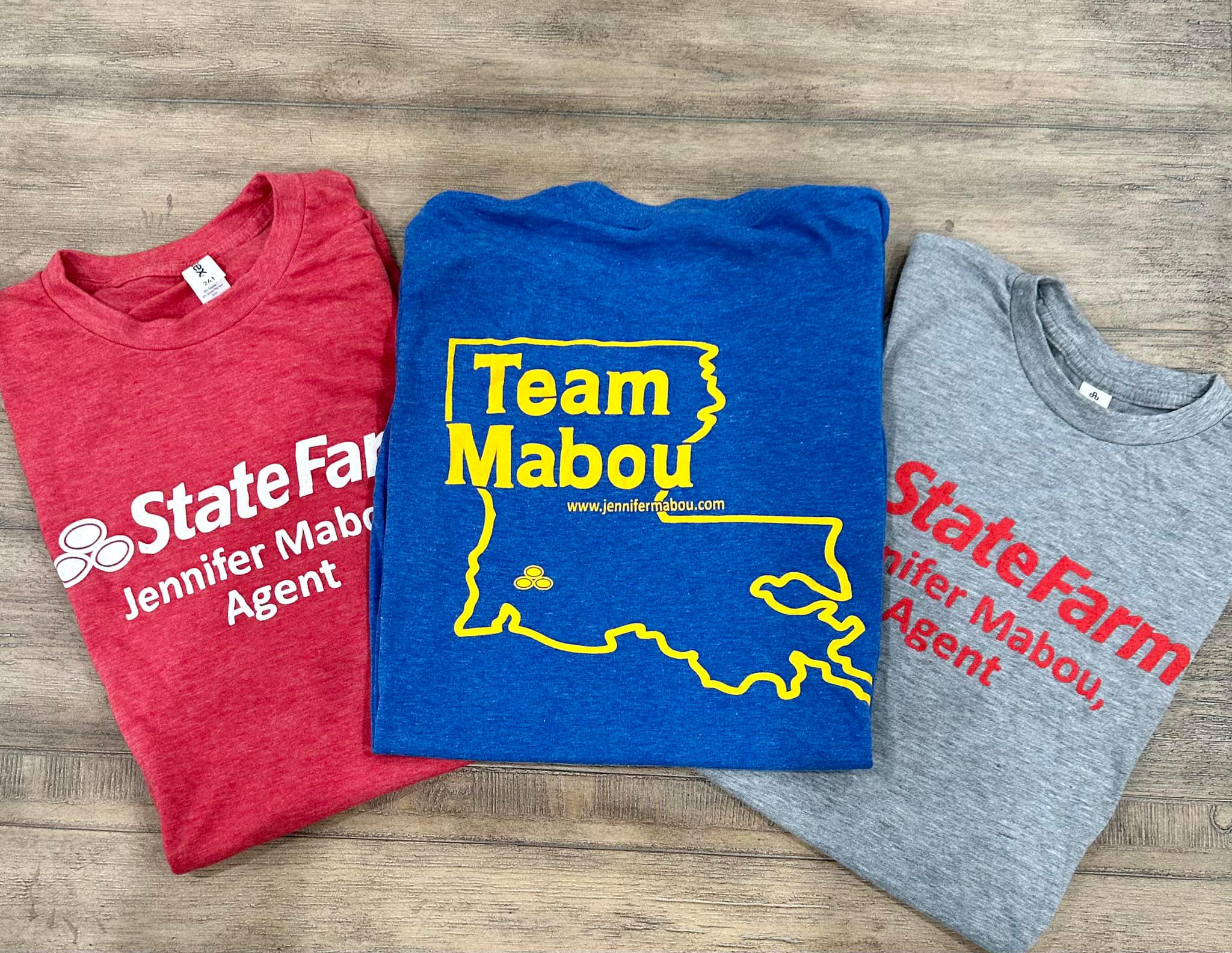 Thank you 4D Outfitters for the amazing job you did on our new shirts! Jennifer Mabou - State Farm Insurance Agent Sulphur (337)527-0027