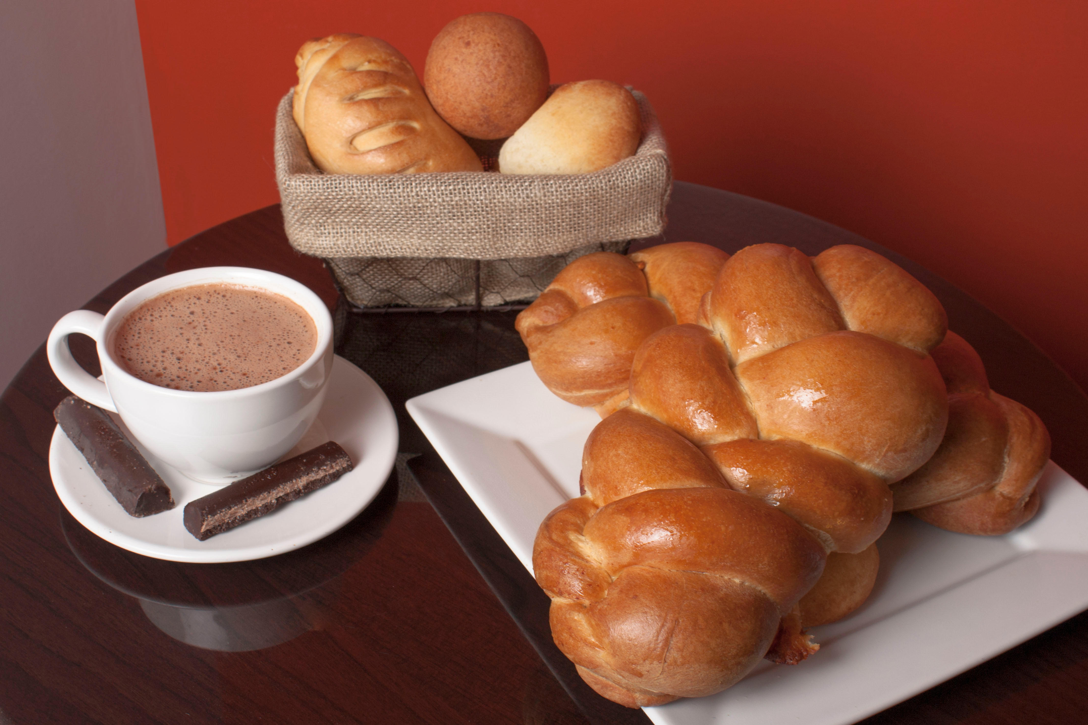 Braided bread and hot chocolate.