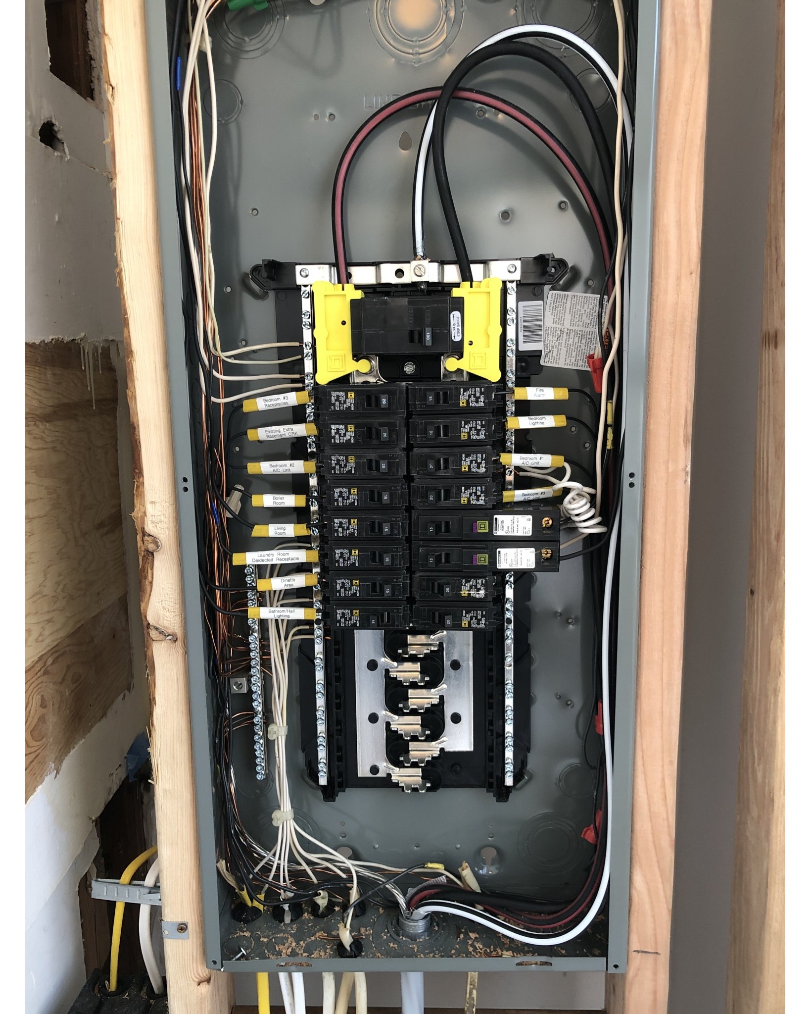 Install a new Square D 100 amp 120/240 volt electrical service. Labeled  all the individual breakers.