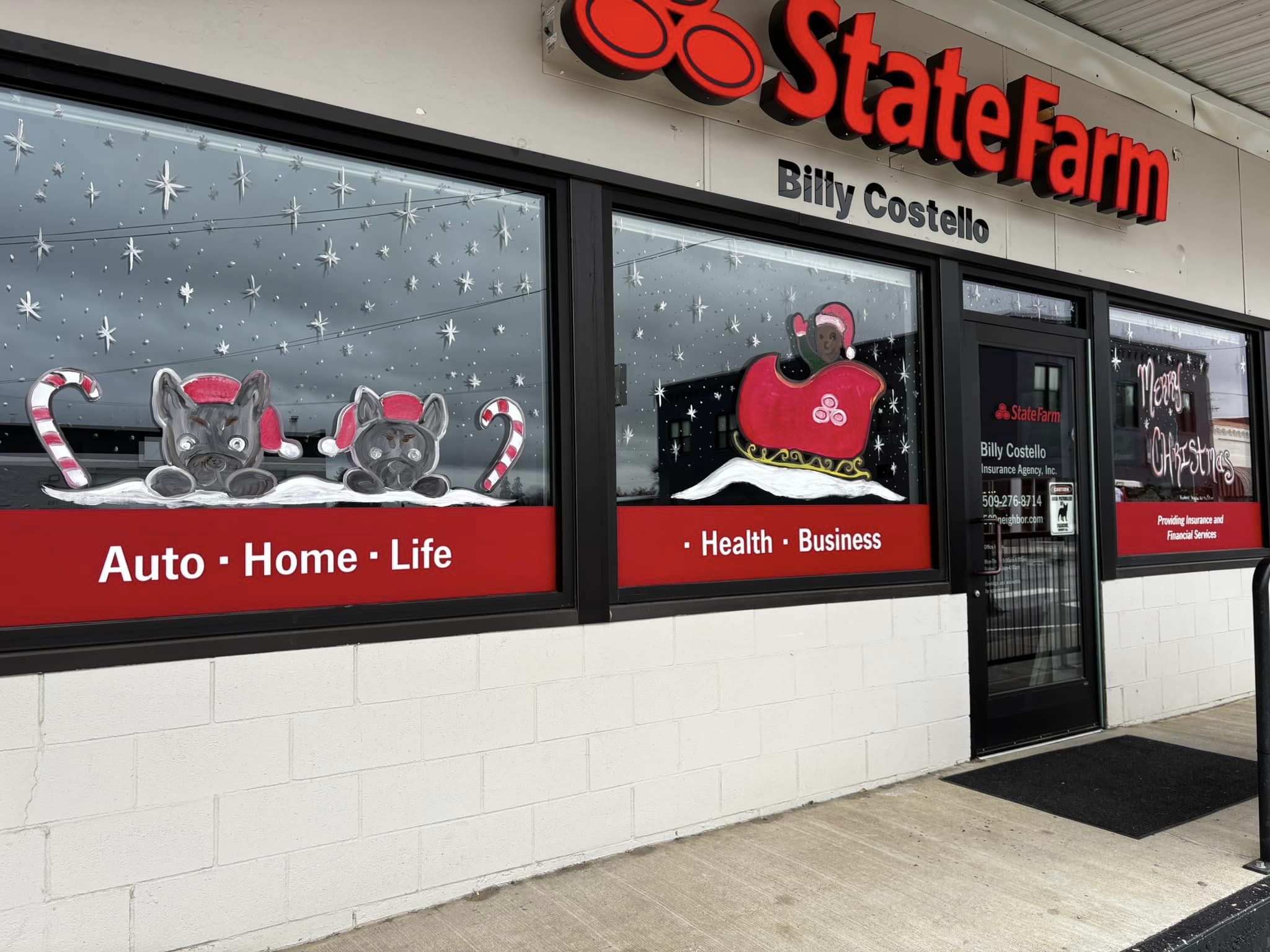 Thank you Window art by Starr for this awesome window art work! Tater, Winston, and “Jake” Claus look great!