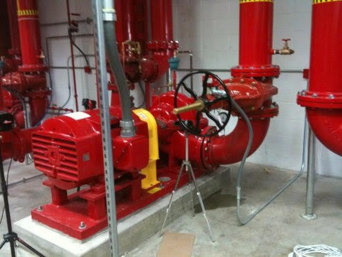 A Fire Pump is part of a fire suppression system but is found mainly in larger facilities. There are two types of fire pumps, electric motor, and diesel engine. The fire pump is connected directly in line with the fire protection water supply and is used to boost the pressure and volume of water available in the system.