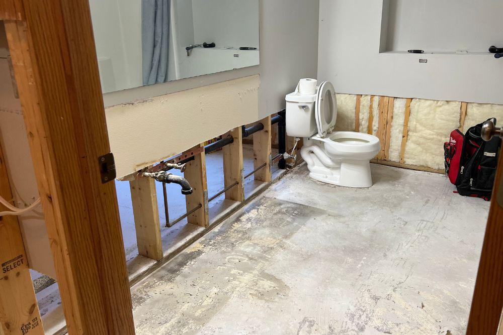 Pictured here is Minneapolis water damage in a basement bathroom.