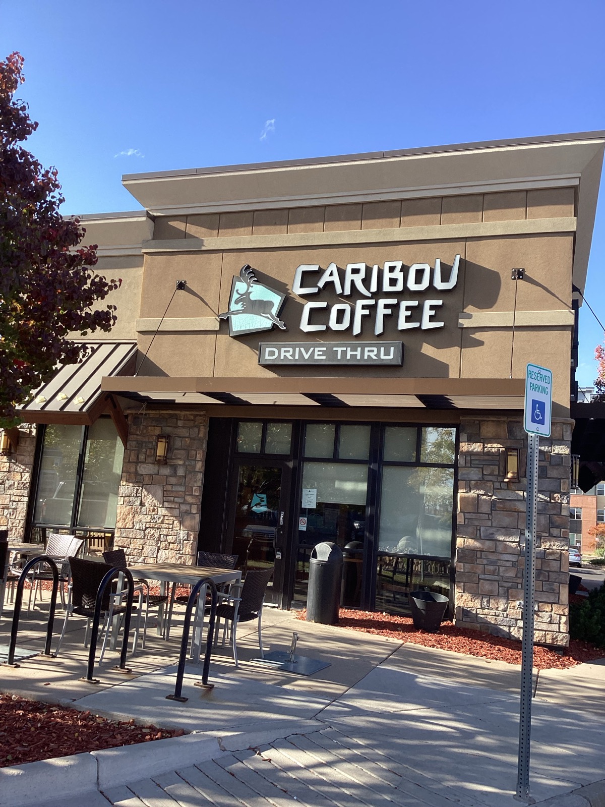 Storefront of the Caribou Coffee at 10611 Westminster Boulevard in Westminster