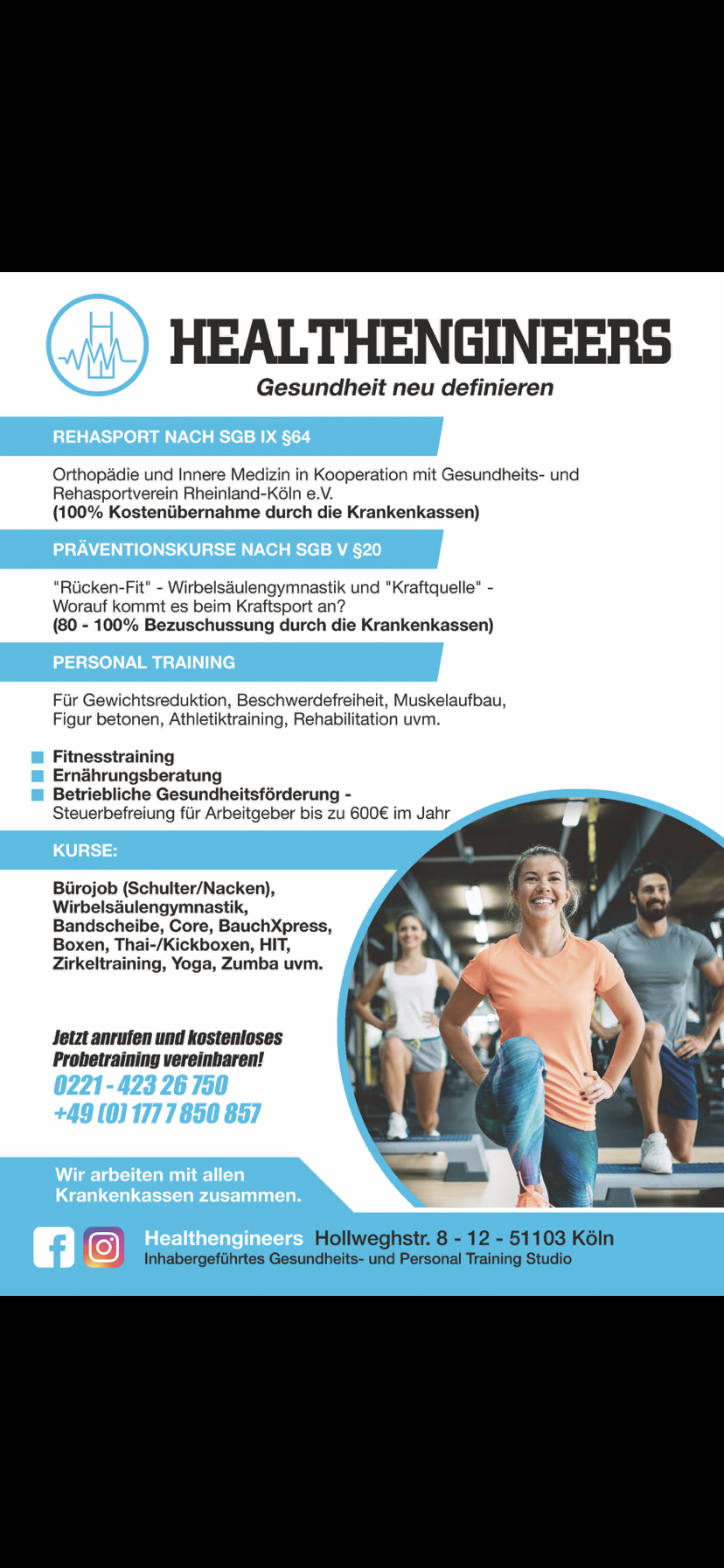 Healthengineers - Personal Fitness Training, Rehabilitationssport, Onlinekurs, Prävention, Hollweghstraße 8-12 in Köln