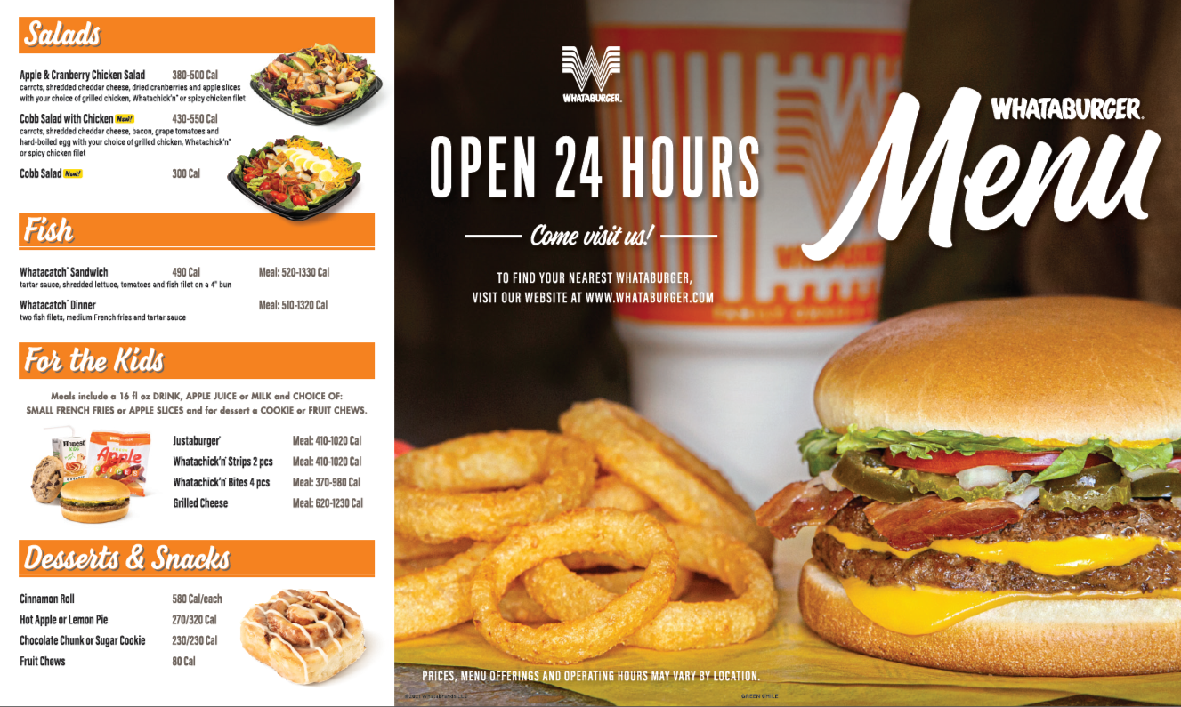 To Go Menu - Back Whataburger Marshall (903)935-6161