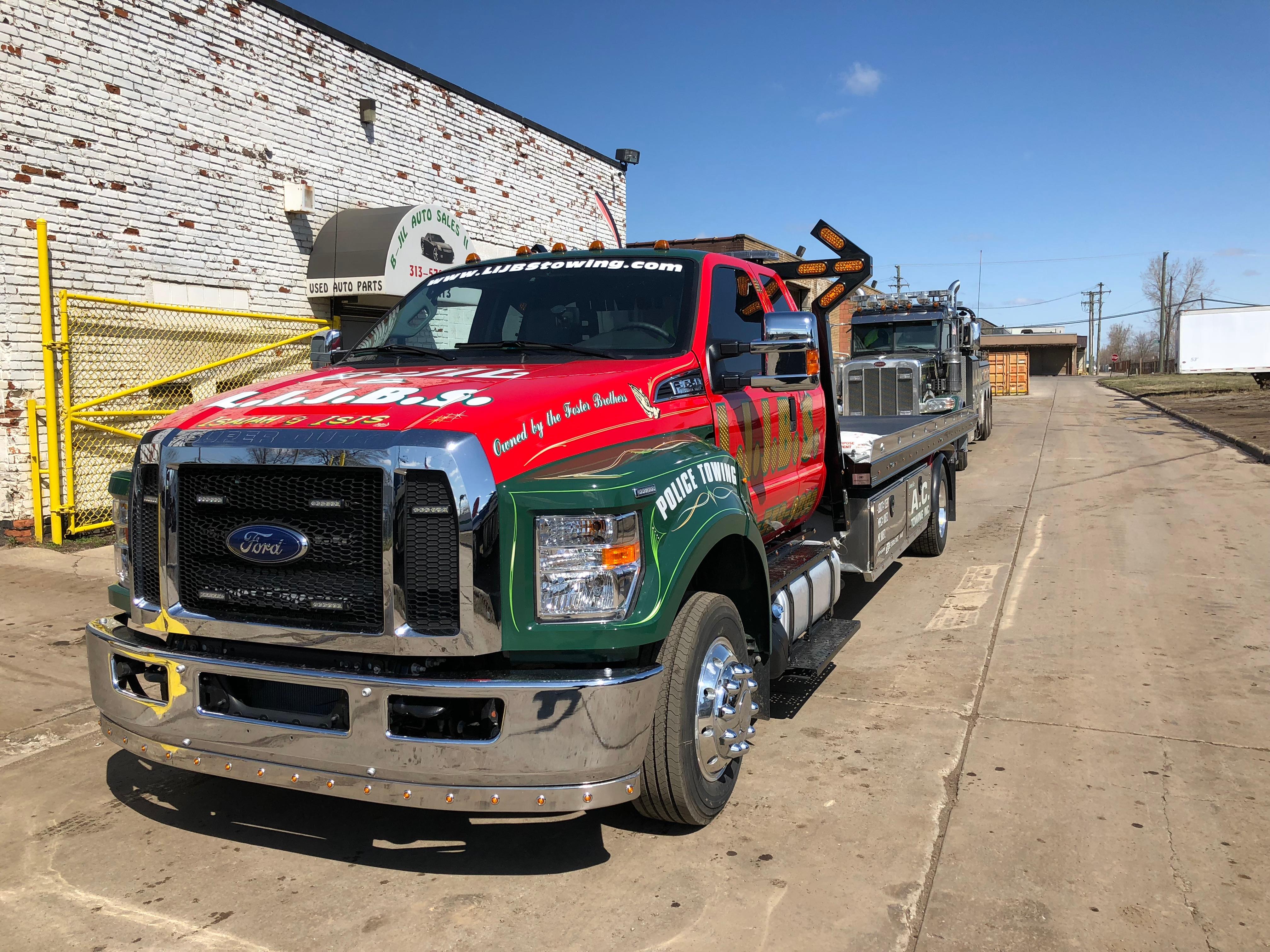 L.I.J.B.S. Towing | (800) 339-9899 | Detroit, MI | 24 Hour towing Service | Light Duty Towing | Medium Duty Towing | Heavy Duty Towing | Roadside Assistance | Jumpstarts | Car Lockouts | Accident Recovery and Cleanup | 4x4 Off Road Recovery | Vehicle Winching | Vehicle Up-righting | Rollover Recovery | Vehicle Transport | Flatbed Towing | Enclosed Trailers | Tire Changes | Police Rotation | We buy Junk Cars - Free Pickup