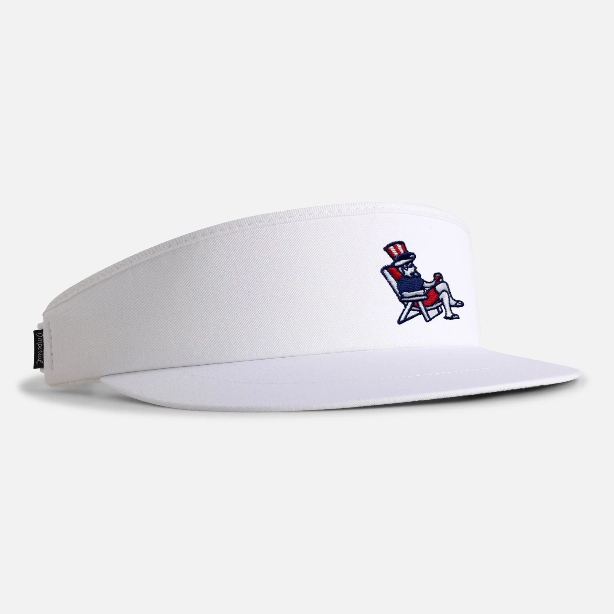 Tour Visor&reg; in white with an Uncle Sam deck chair design in red, white and navy.