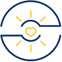 Shining heart surrounded by circle icon.