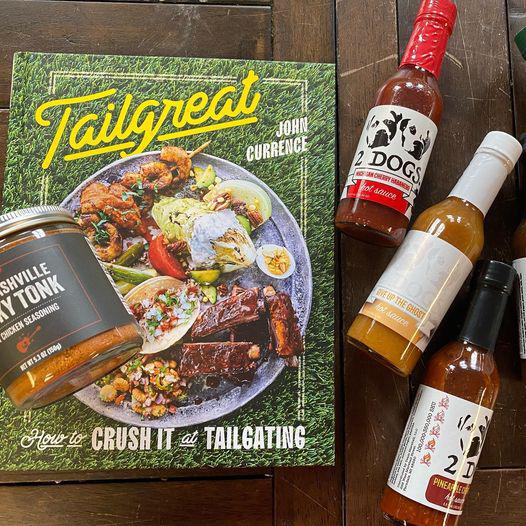 Anyone else thinking about summer cook outs and fall tailgates er, I mean tailGREATS?! Our store fav @2dogshotsauce Hot Sauce and @psseasoning Grill Seasonings are a perfect dads day gift with this grillin' cookbook! Grab it today- orrrrrrrr send The Grillmaster Father's Day box to your top pop today!