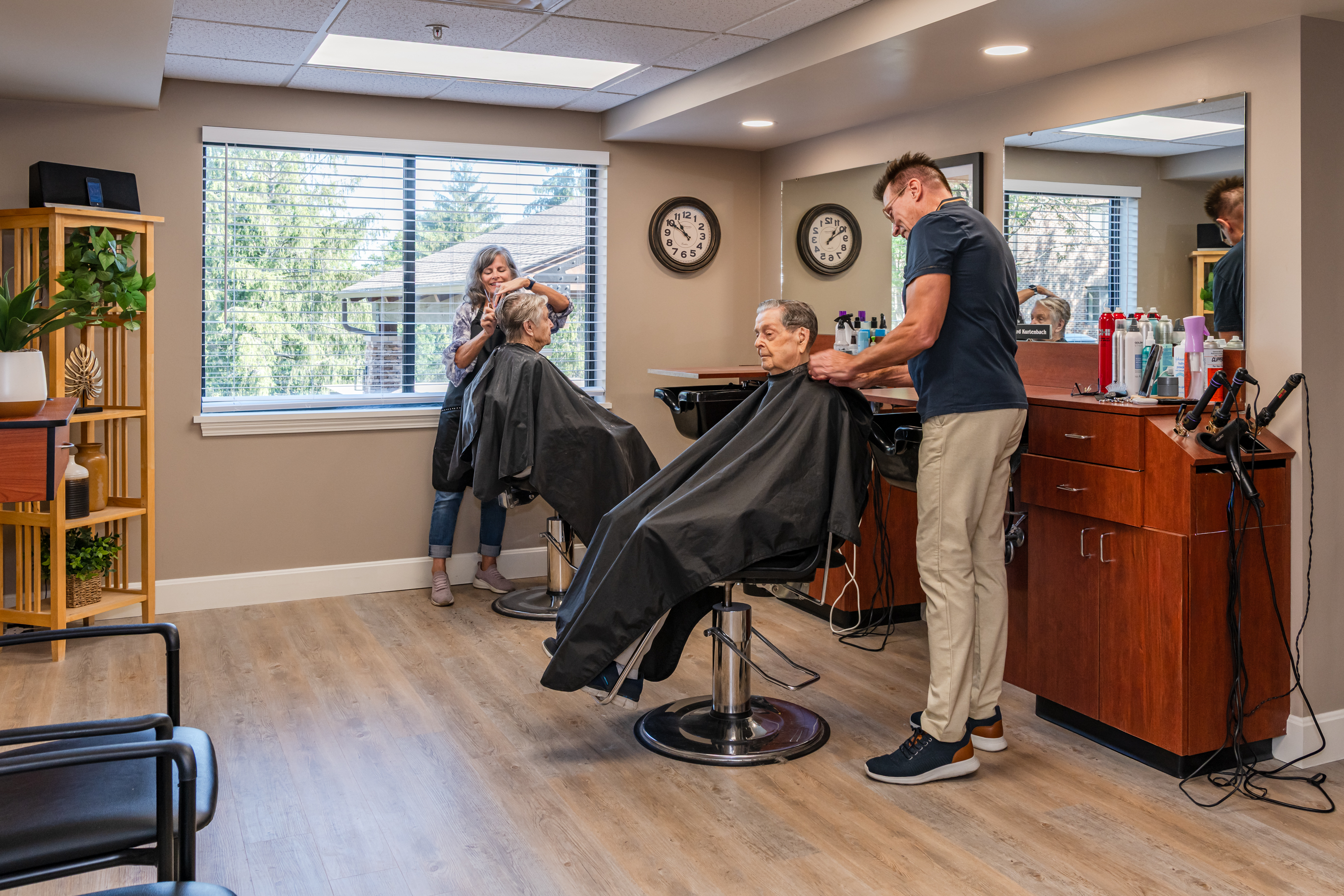 Residents enjoy convenient on-site salon services at One Lincoln Park, enhancing comfort and maintenance-free independent living in Dayton, OH.