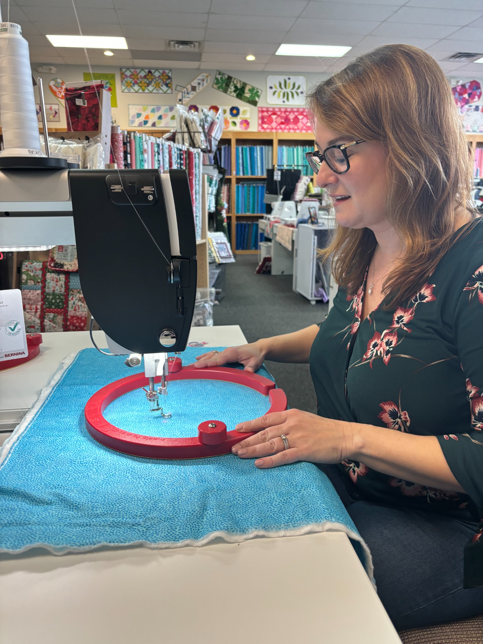 Experience precision machine embroidery at Decorative Stitch with a BERNINA embroidery machine. Learn embroidery techniques, create custom designs, and build confidence through hands-on sewing classes.