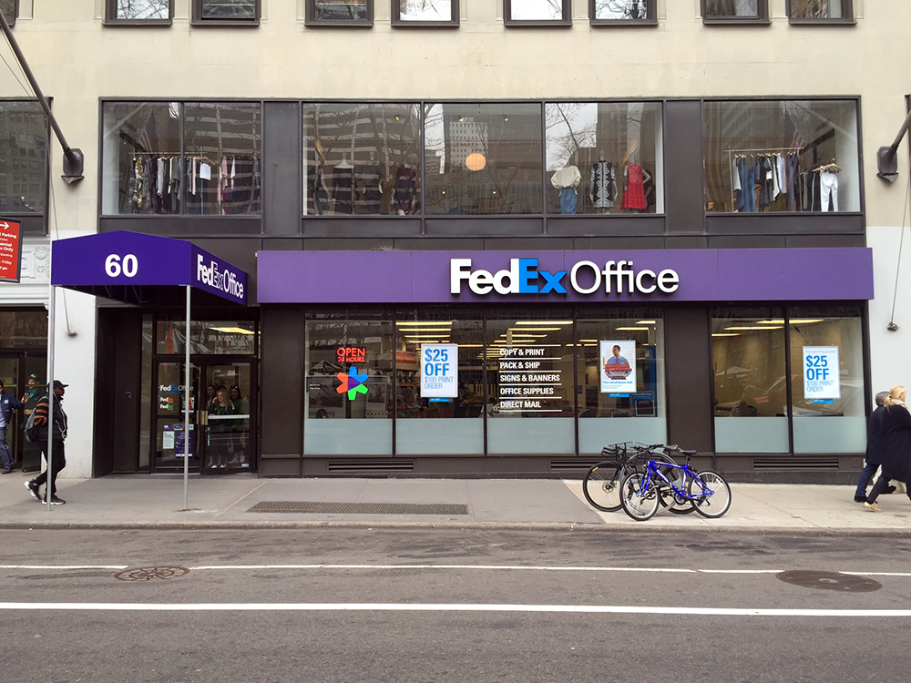 Exterior photo of FedEx Office location at 60 W 40th St\t Print quickly and easily in the self-service area at the FedEx Office location 60 W 40th St from email, USB, or the cloud\t FedEx Office Print & Go near 60 W 40th St\t Shipping boxes and packing services available at FedEx Office 60 W 40th St\t Get banners, signs, posters and prints at FedEx Office 60 W 40th St\t Full service printing and packing at FedEx Office 60 W 40th St\t Drop off FedEx packages near 60 W 40th St\t FedEx shipping near 60 W 40th St