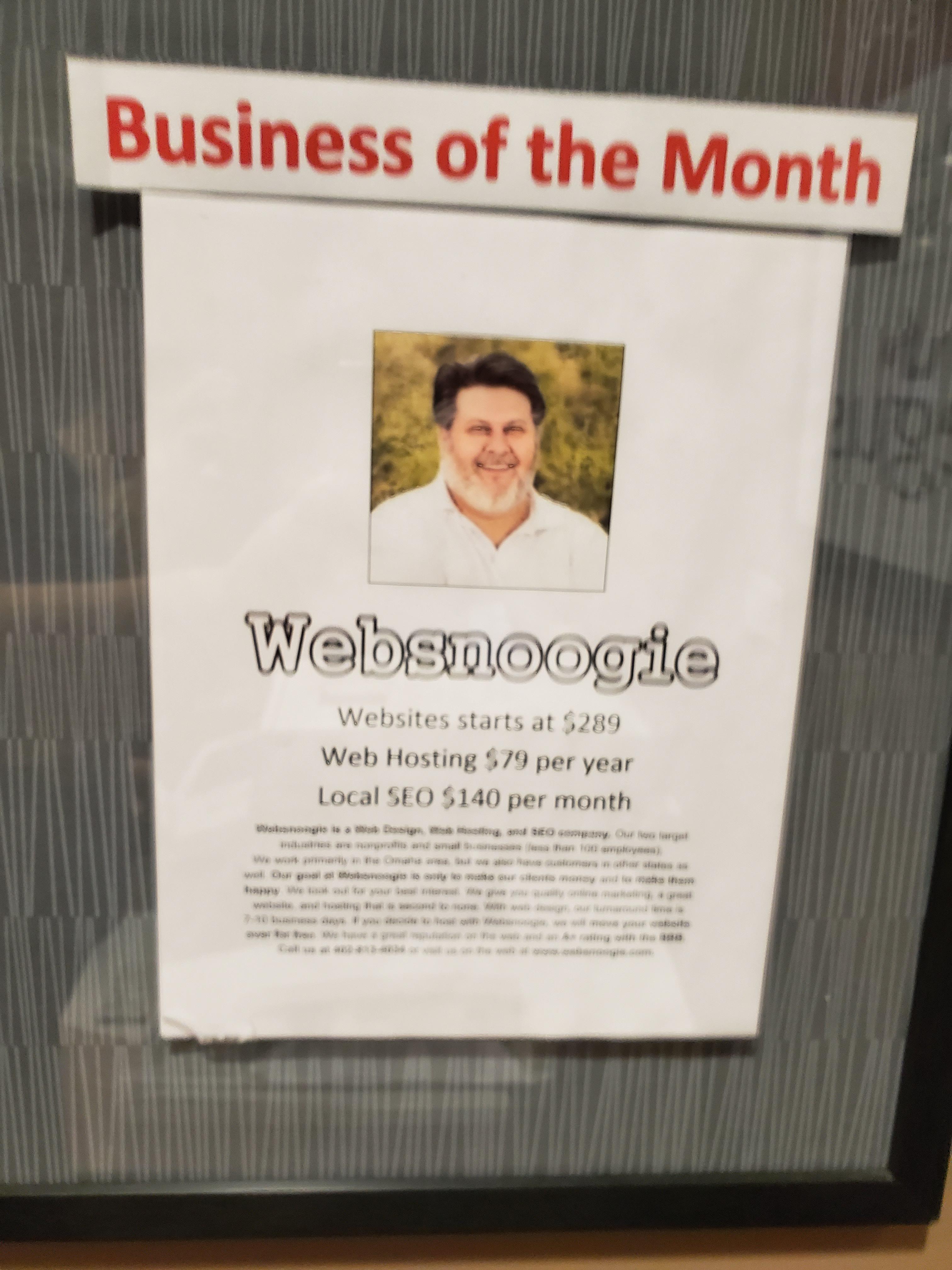 Websnoogie is business of the month at Linden Place! We take pride in the work that we do to serve our customers in the Omaha area with affordable web design and SEO.