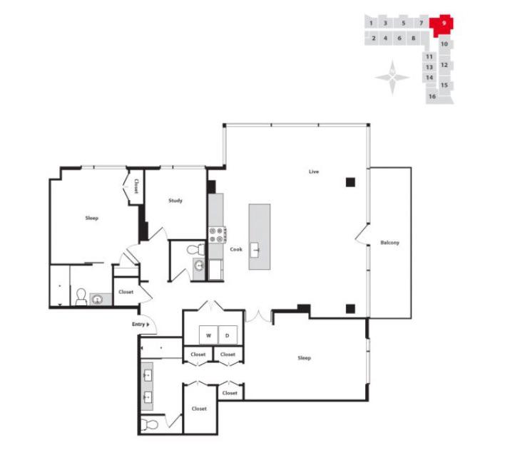 Seven at Broadway 2 Bedroom Apartment Floor Plan