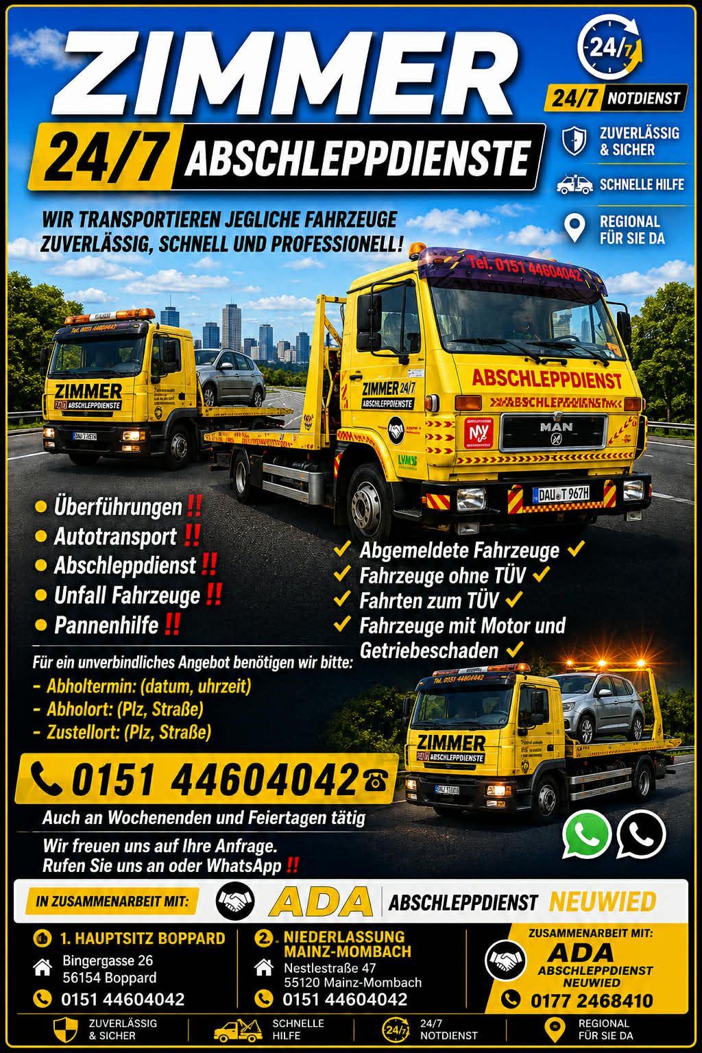 Zimmer  Abschleppdienste Mainz-Boppard -Koblenz-Neuwied, Binger Gasse 26 in Boppard