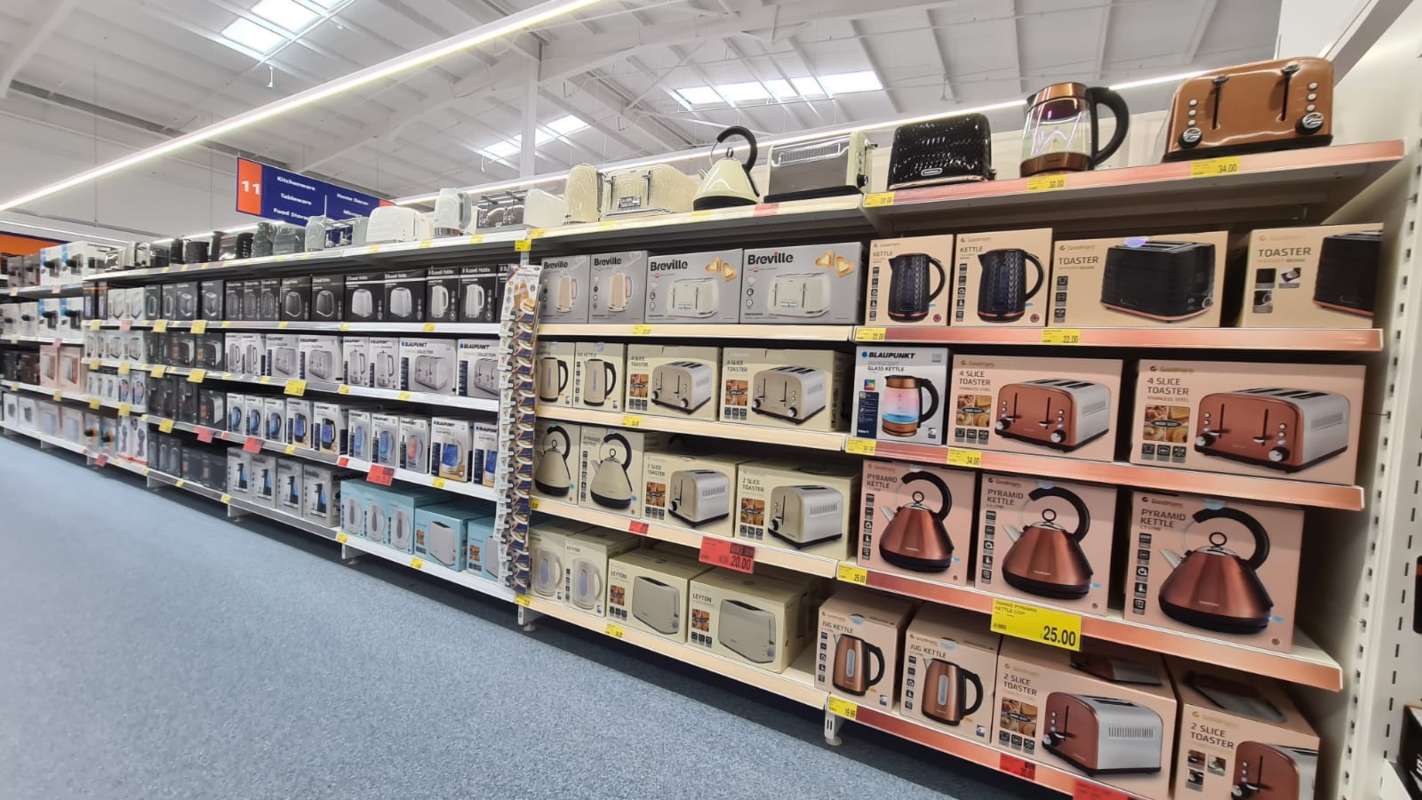 B&M's brand new store in Doncaster stocks a great range of electrical items for the home, including TVs, Bluetooth speakers, toasters, irons and much more.