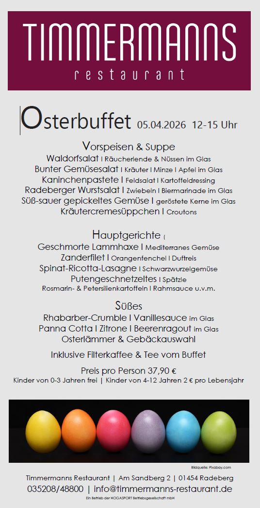 Osterbuffet im TIMMERMANNSrestaurant