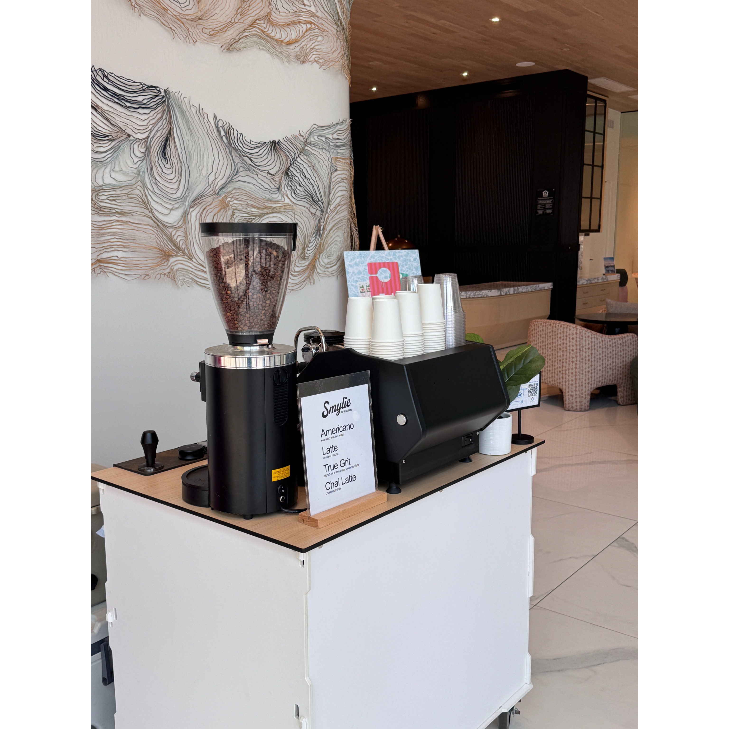mobile coffee cart in our lobby Austin TX Smylie coffee catering 