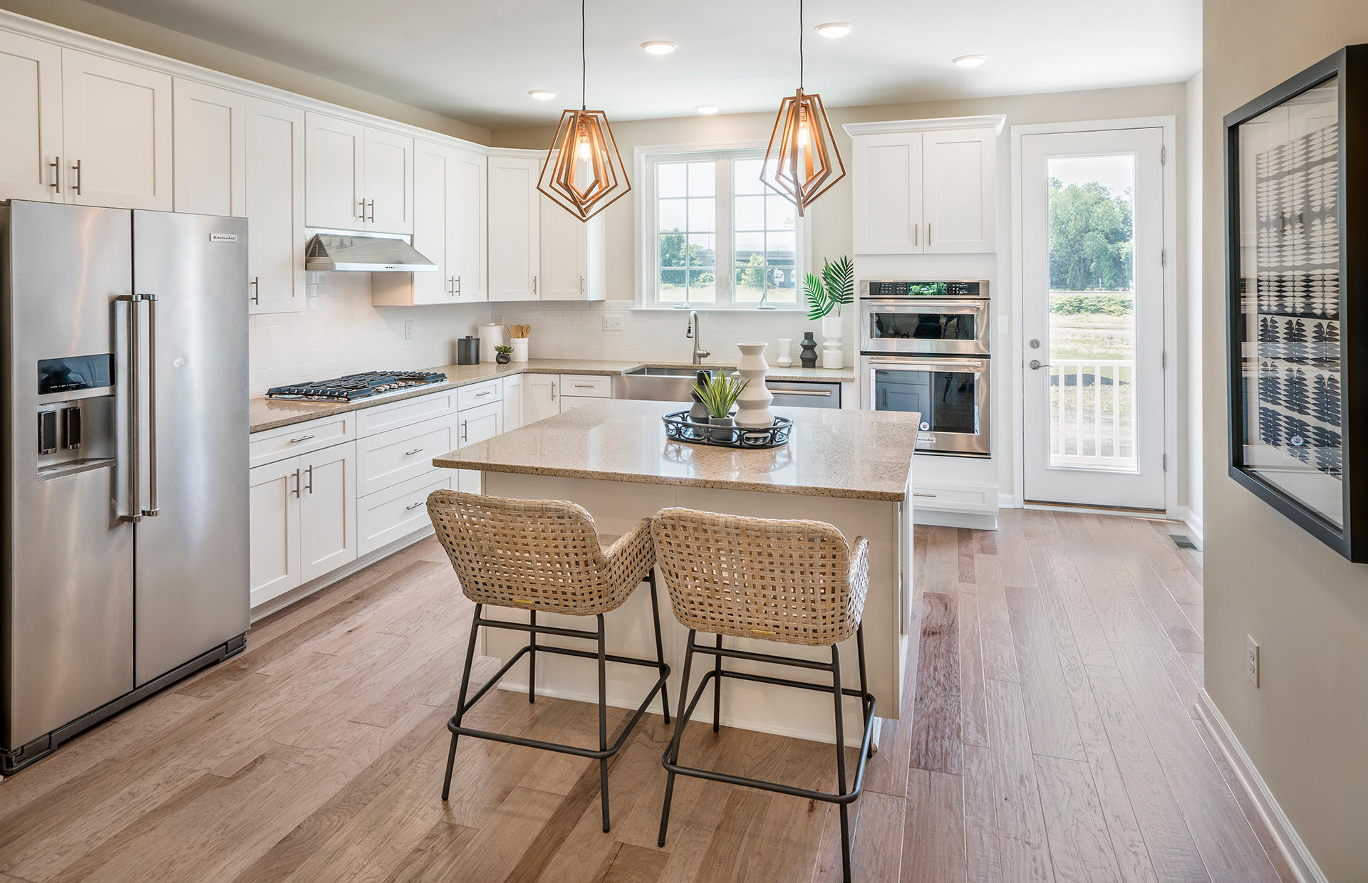 Kitchen area with stool seating