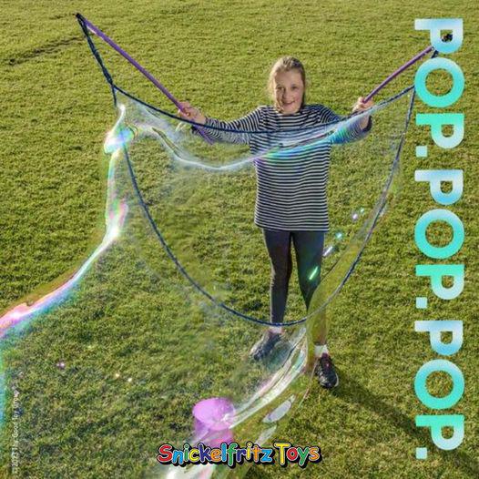The Giant Bubble Stix is a bubble blower capable of creating massive record-breaking bubbles. Can you reach the Guinness World Record for the longest bubble of 105ft?