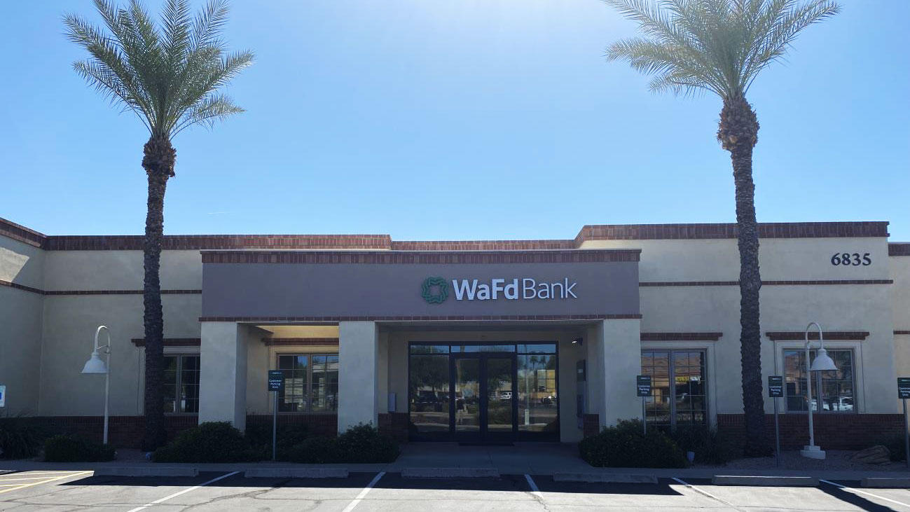 Photo of the WaFd Bank Branch location in Mesa, Arizona. Located at 6835 E Baseline Rd. Mesa, AZ 852 WaFd Bank Mesa (480)924-8077