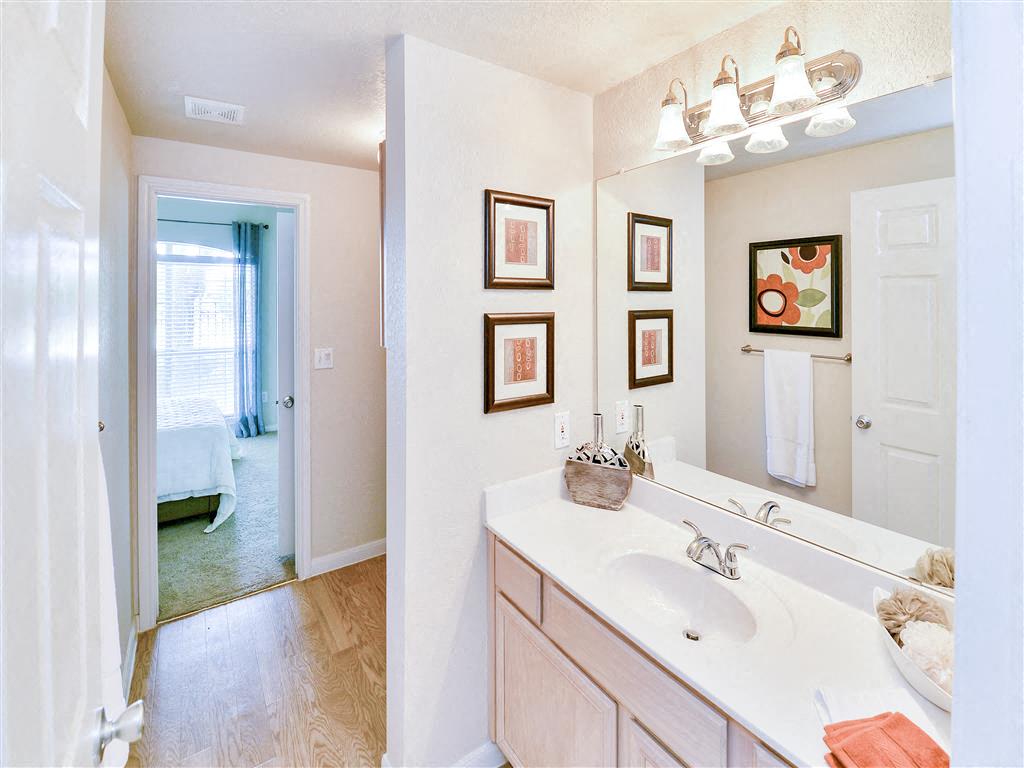 Mirrored vanity in bathroom