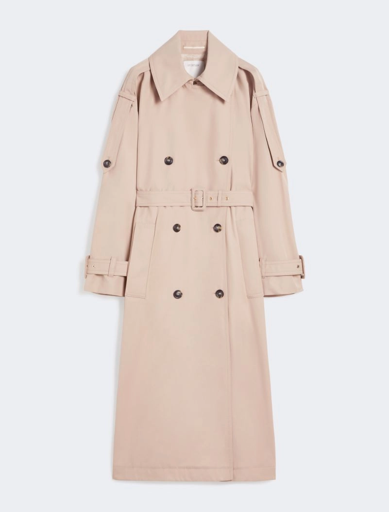 Long water-repellent twill trench coat