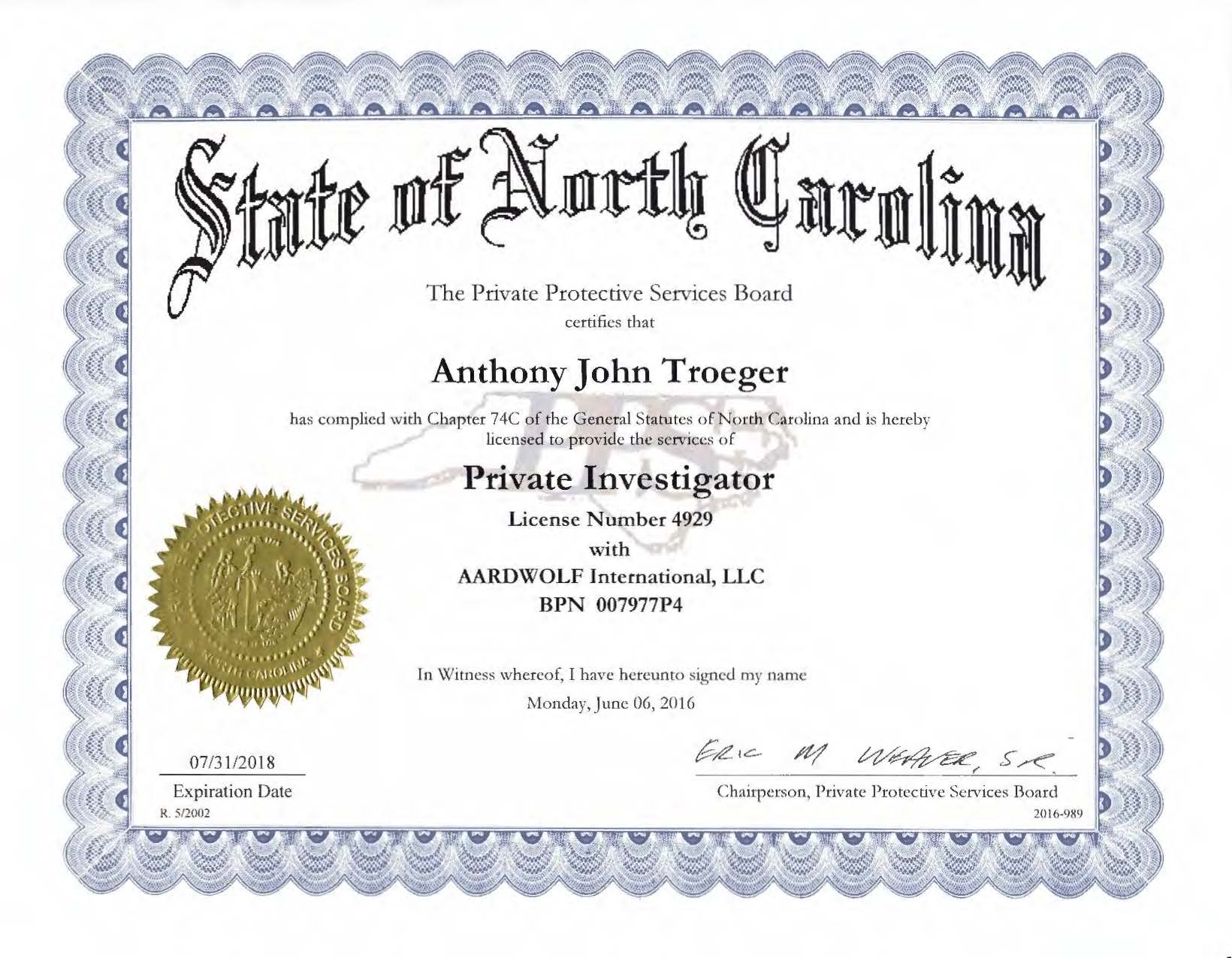 Our NC license.