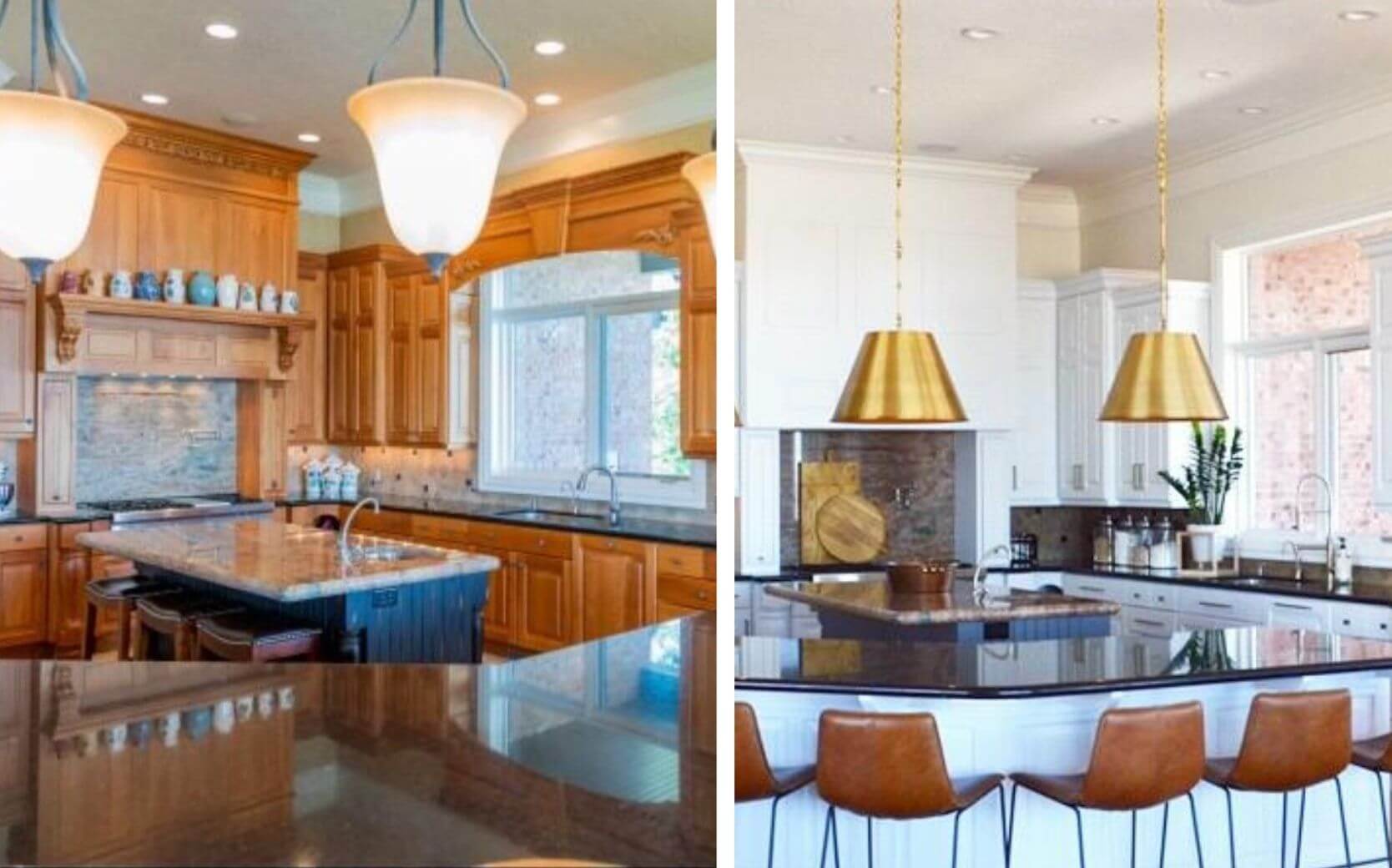 Before and after cabinet refinishing in South Jordan.
