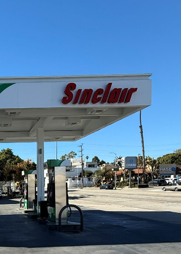 Sinclair gas station fueling island.