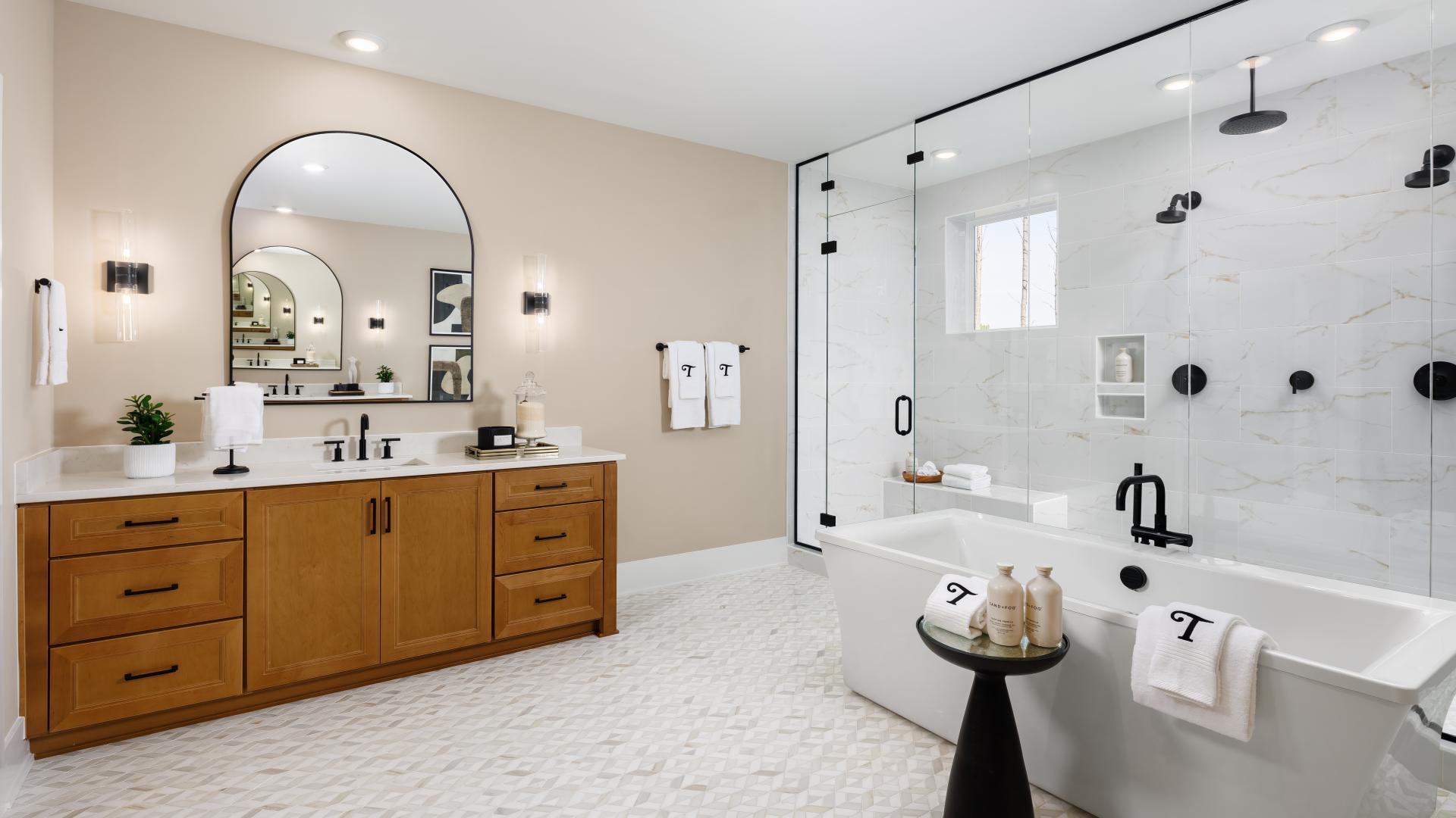 Spa-inspired primary bathrooms
