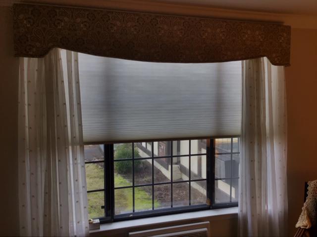 Here is a Window Treatment that has it all! Honeycomb Shades paired with Sheer Draperies and a Shaped Cornice to create perfection in this Pleasantville home! #BudgetBlindsOssining #CustomDraperies #HoneycombShades #CustomCornice #PleasantvilleNY #FreeConsultation #WindowWednesday
