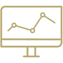 Computer displaying line graph icon.