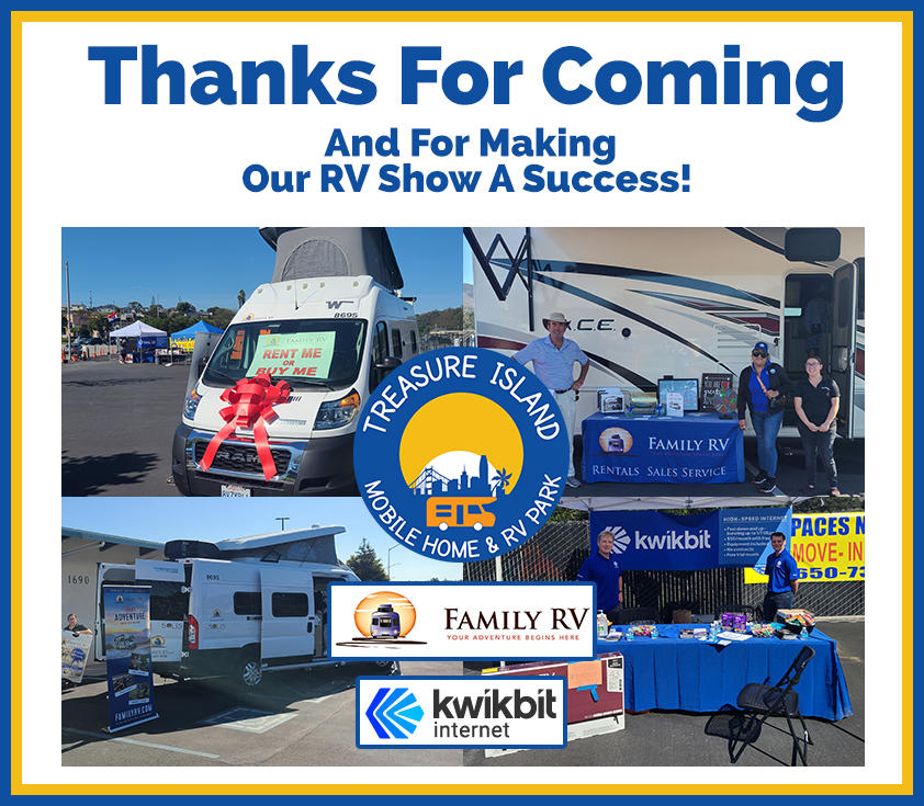 The RV Show at Treasure Island was a success! Did you know you can purchase an RV from Family RV and park it at Treasure Island? Find out more: