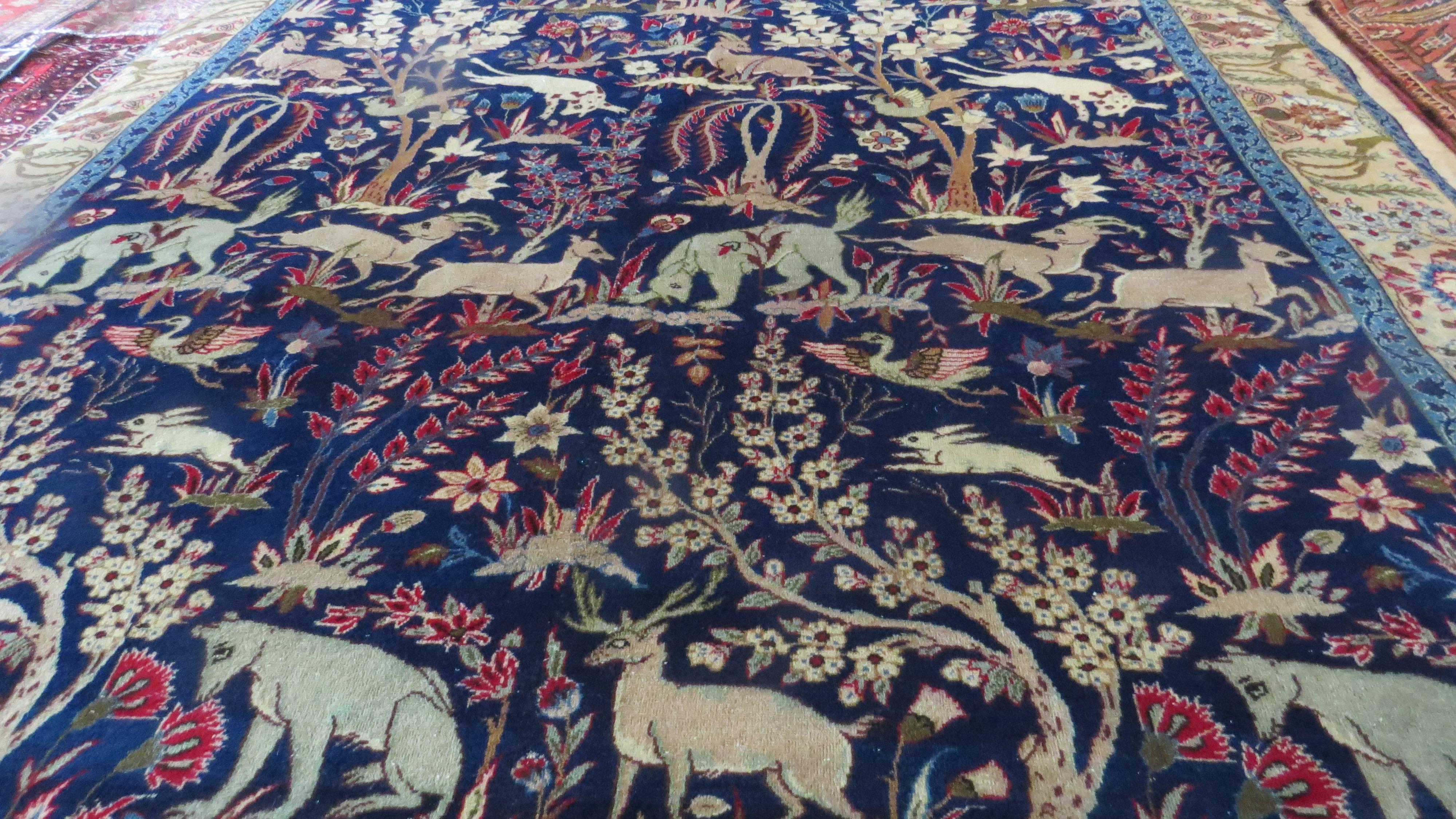 10x13 Persian Animal Pictorial Rug. Only available at Carpetbeggars Hand Knotted Rugs in Baltimore
