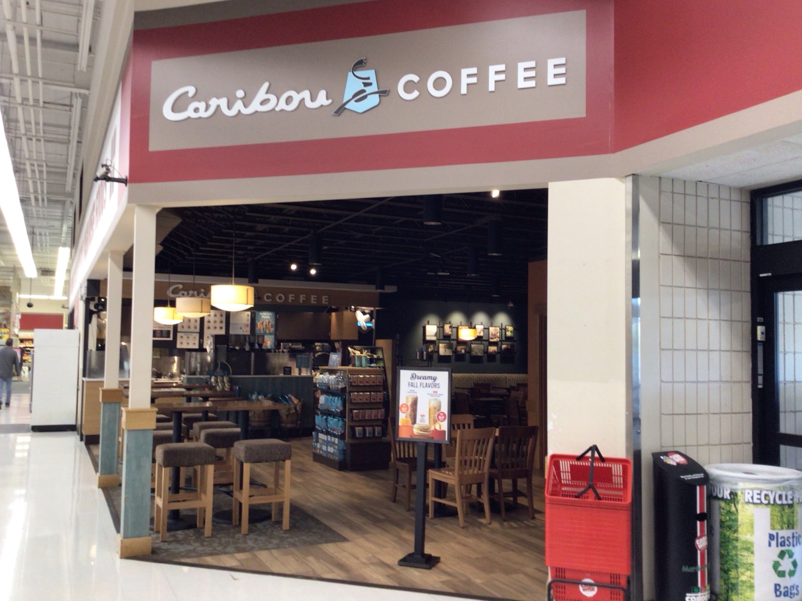 Storefront of the Caribou Coffee at 1020 Highway 15 South in Hutchinson