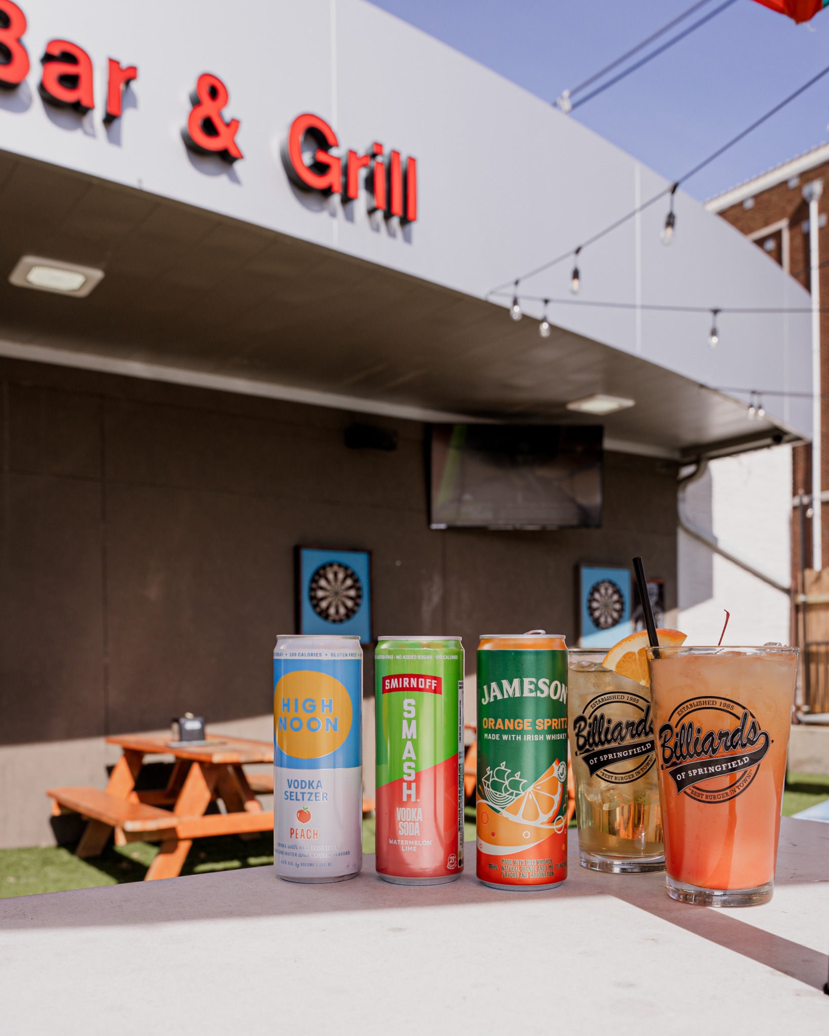 A variety of bar drinks at Billiards of Springfield