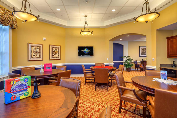 The Village at Orchard Ridge, senior living retirement community in Winchester, Virginia. Community game room.