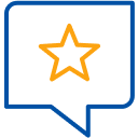 Speech bubble containing star icon.